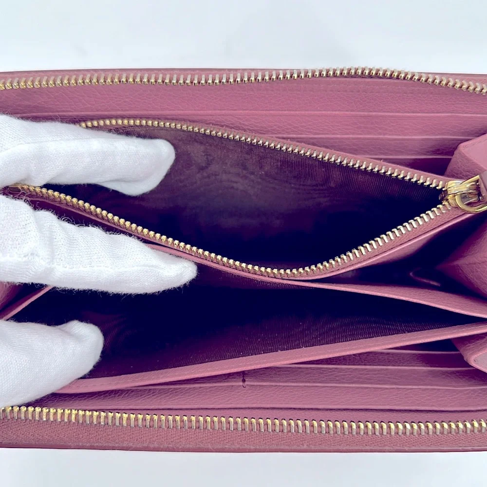 Authentic Prada Saffiano Vernice Leather Bow Zip Wallet-Pink - Picture 11 of 14